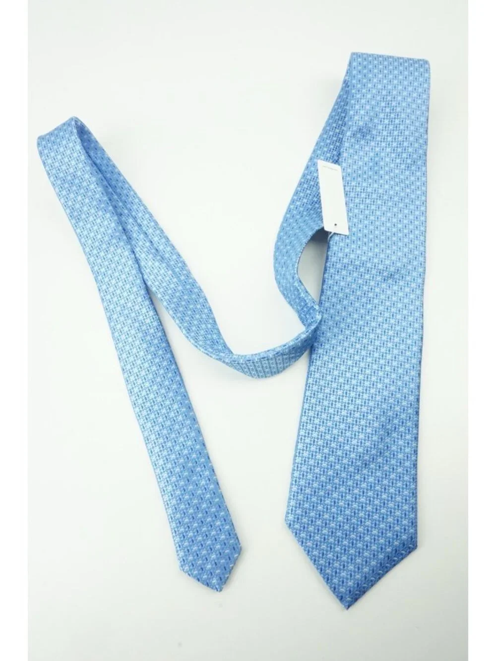 Eton Sapphire Baby Blue Woven Geometric 100% Silk Tie Brand New With Tags
